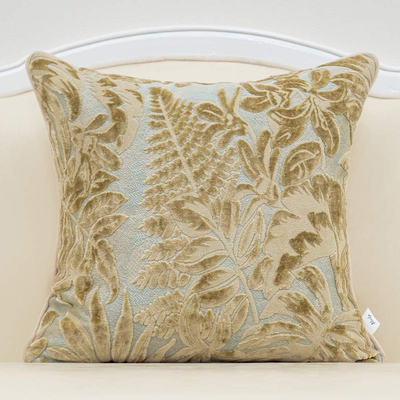 Alerfa 20 x 20 Inch Beige Square Maple Leaf Pillow Embroidery Cut Velvet Cushion Case Luxury Modern Lumbar Throw Pillow Cover Decorative Pillow for Couch Sofa Living Room Bedroom Car - Image 1